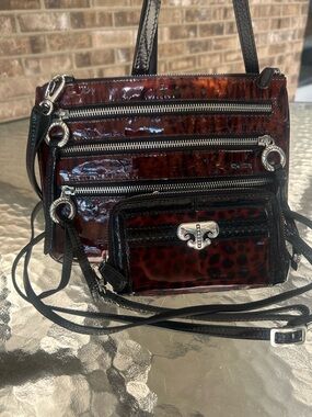 Brighton Patent Leather Leopard Tortoise Crossbody Bag Wallet Set